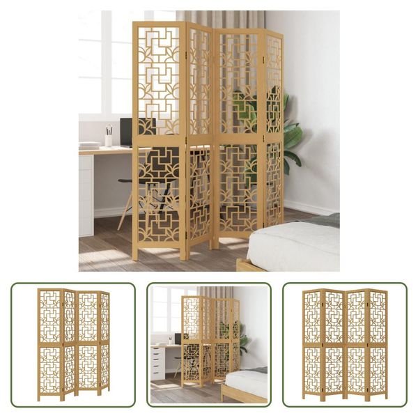 The Living Store Divisorio 4 Pezzi In Legno Massiccio Marrone Paulownia-image