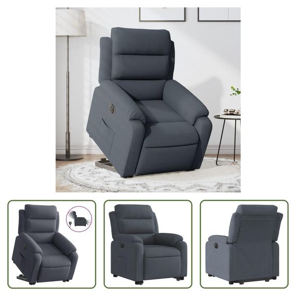 The Living Store Poltrona Relax Con Supporto Elettrico In Velluto Grigio Scuro-image