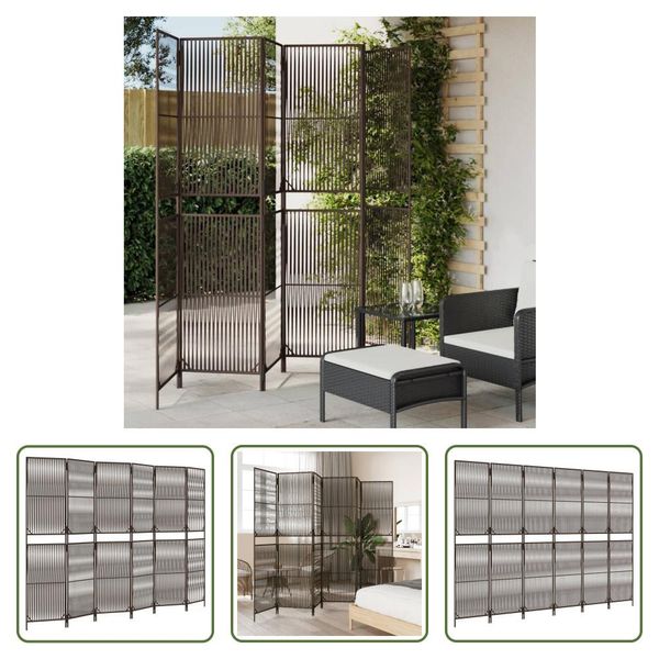 The Living Store Paravent 6-Tlg. Braun Poly Rattan-image