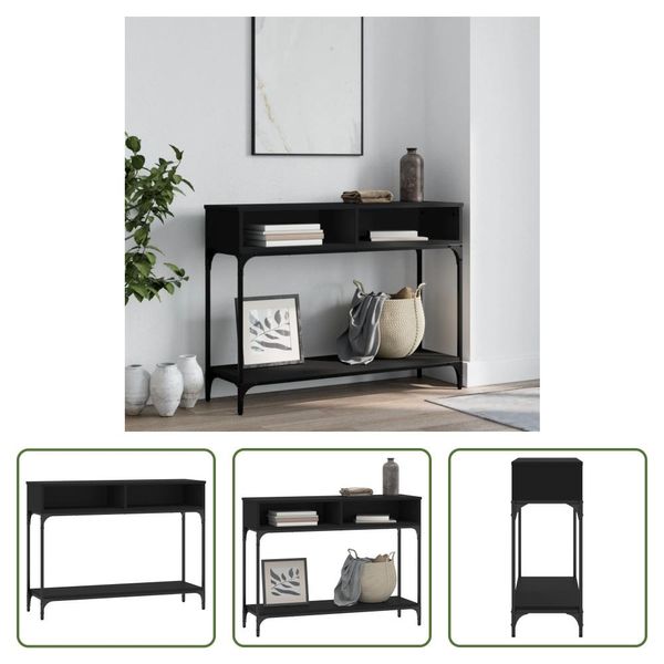 The Living Store Tavolo Consolle Nero 100X30,5X75 Cm In Materiale Ligneo-image