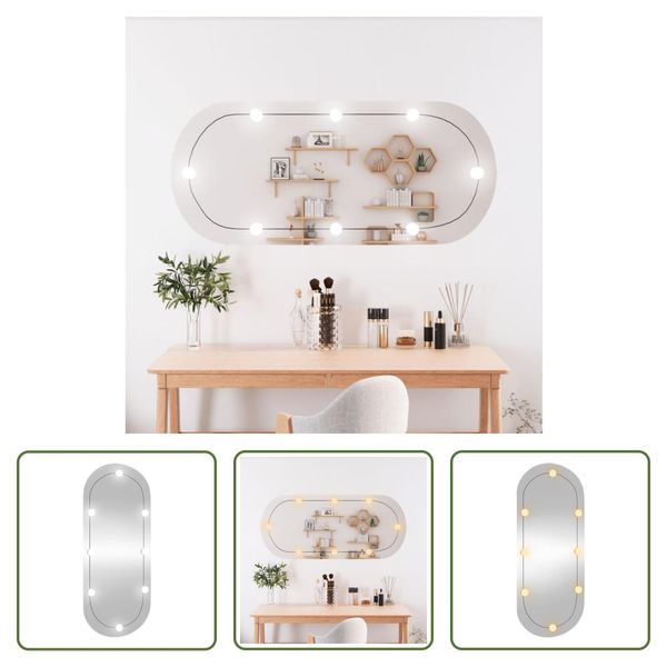 The Living Store Specchio Da Parete Con Luci Led 45X100 Cm In Vetro Ovale-image