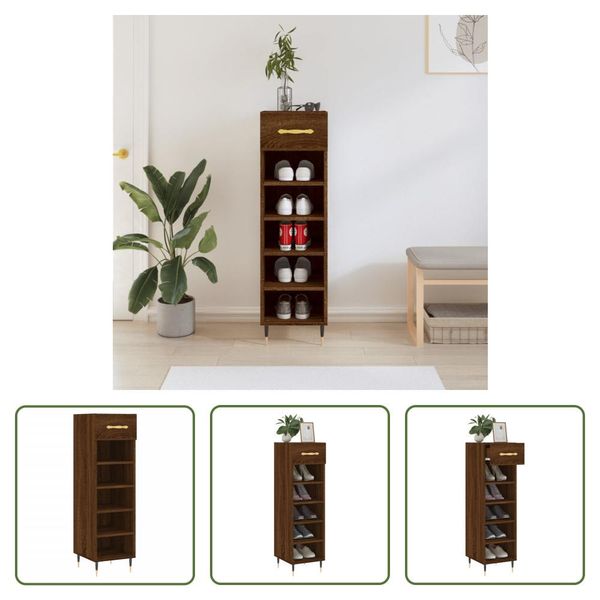 The Living Store Scarpiera Look Rovere Marrone 30X35X105 Cm Materiale Legno-image