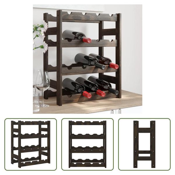 The Living Store Portabottiglie Per 16 Bottiglie In Legno Di Pino Massiccio Nero-image