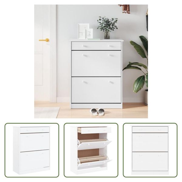 The Living Store Scarpiera Alta White 77X35X96 Cm In Legno Di Pino Massiccio-image