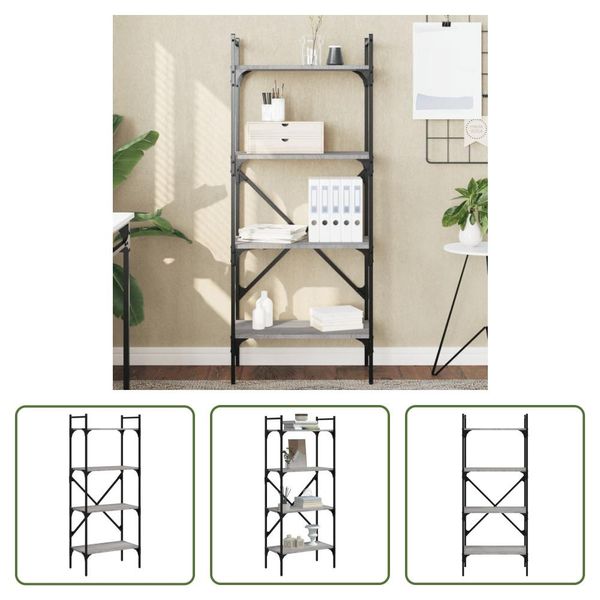 The Living Store Libreria 4 Scomparti Grey Sonoma 56X31,5X138,5 Cm Materiale A Base Di Legno-image