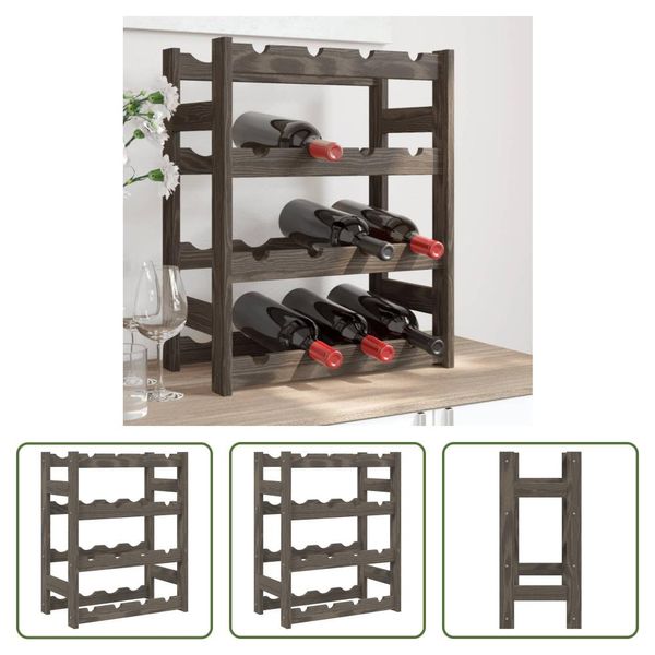 The Living Store Portabottiglie Per 16 Bottiglie In Legno Di Pino Massiccio Grigio-image