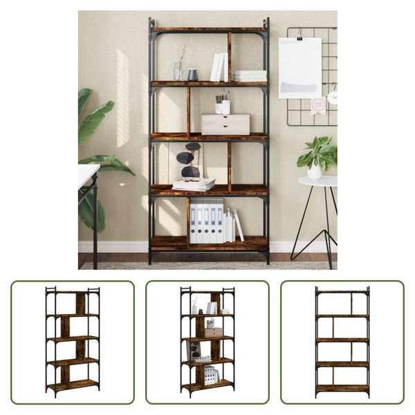 The Living Store Libreria 5 Ripiani Rovere Fumé 76X32X158 Cm Materiale Legno-image