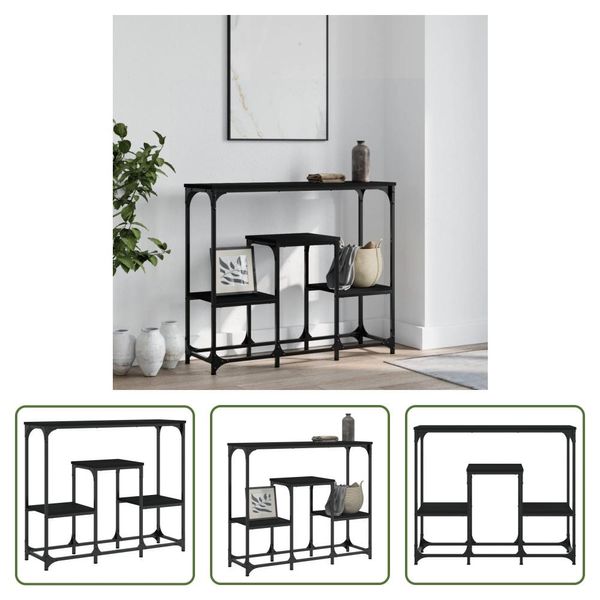 The Living Store Tavolo Consolle Nero 89,5X28X76 Cm In Materiale Ligneo-image