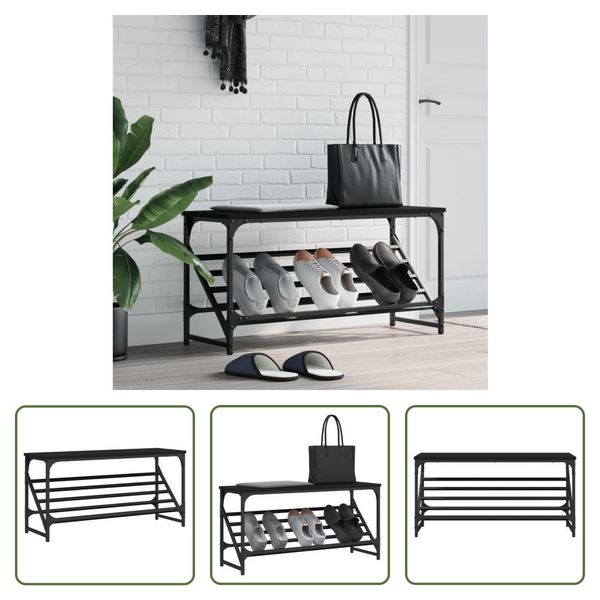 The Living Store Scarpiera Nera 90X30X45 Cm In Materiale Ligneo-image