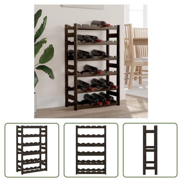The Living Store Portabottiglie Per 30 Bottiglie In Legno Di Pino Massiccio Nero-image