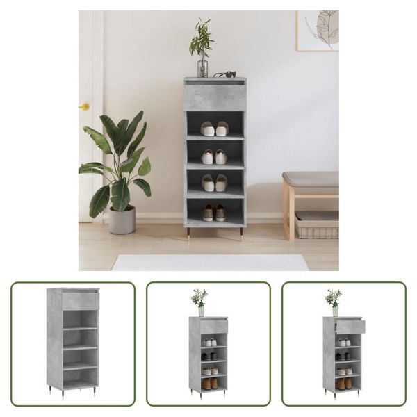 The Living Store Scarpiera Grigio Cemento 40X36X105 Cm Materiale Legno-image