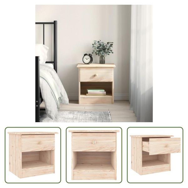 The Living Store Comodino Alta Natural 41X35X41 Cm In Legno Di Pino Massiccio-image