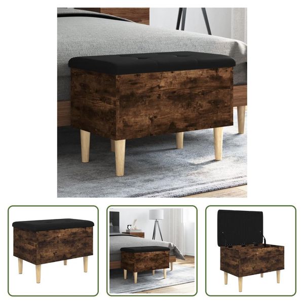 The Living Store Panca Con Contenitore In Rovere Fumé 62X42X46 Cm Materiale In Legno-image