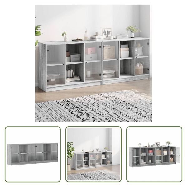 The Living Store Libreria Con Ante Grey Sonoma 204X37X75 Cm Materiale Legno-image