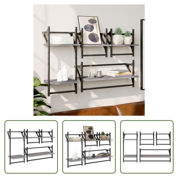 The Living Store Set Di Mensole Da Parete 4 Pezzi Con Aste Materiale In Legno Grigio Sonoma-image