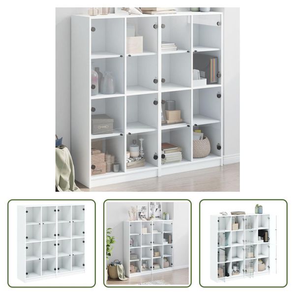 The Living Store Libreria Con Ante Bianco 136X37X142 Cm Materiale A Base Di Legno-image