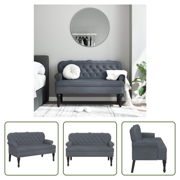 The Living Store Panca Con Schienale In Velluto Grigio Scuro 119,5X64,5X75 Cm-image