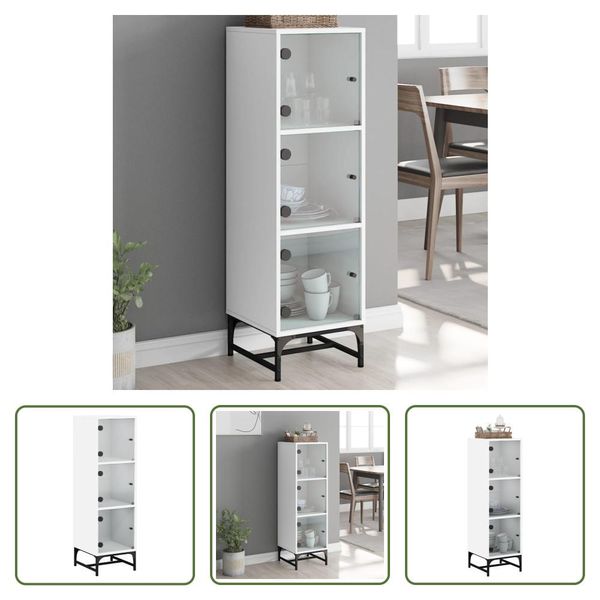 The Living Store Credenza Con Ante In Vetro Bianca 35X37X120 Cm-image
