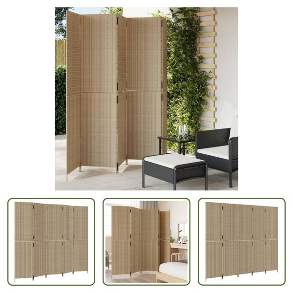 The Living Store Paravent 5-Tlg. Poli Rattan Beige-image