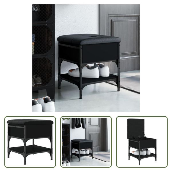 The Living Store Panca Per Scarpe Nera 42X42X45 Cm Materiale A Base Di Legno-image