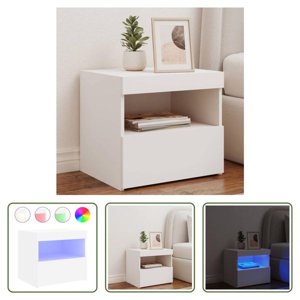 The Living Store Comodino Con Luci Led Bianco 50X40X45 Cm-image