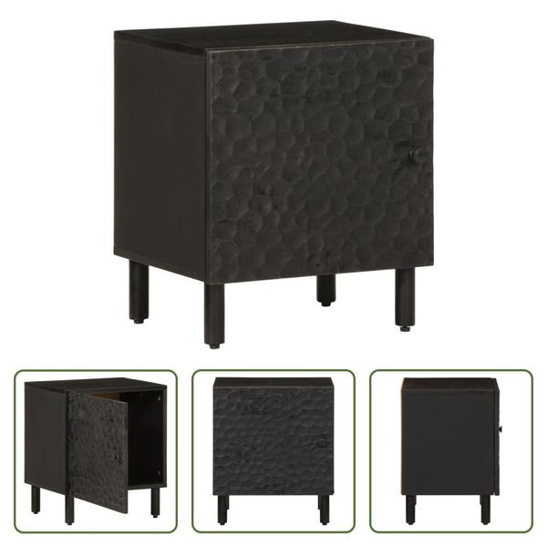 The Living Store Comodino Nero 40X33X46 Cm In Legno Massiccio Di Mango-image