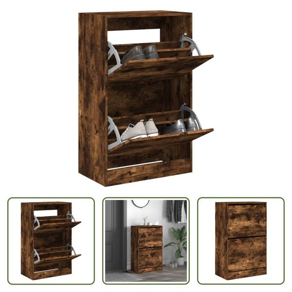 The Living Store Scarpiera In Rovere Fumé 60X34X96,5 Cm Materiale In Legno-image
