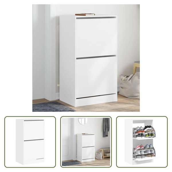 The Living Store Scarpiera Con 2 Sportelli Bianco 60X42X108 Cm-image
