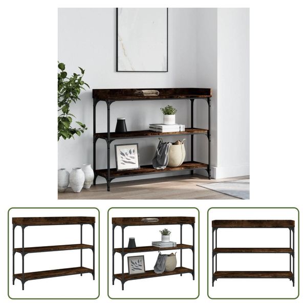 The Living Store Consolle Con Ripiani In Rovere Fumé 100X30X80 Cm-image