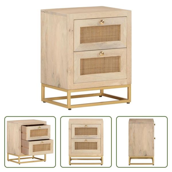 The Living Store Comodino 40X30X50 Cm In Legno Massiccio Di Mango E Ferro-image