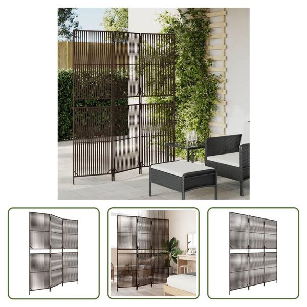 The Living Store Paravent 3-Tlg. Braun Poly Rattan-image
