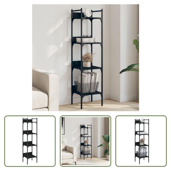 The Living Store Libreria 4 Ripiani Nero 35X30X138,5 Cm Materiale A Base Di Legno-image