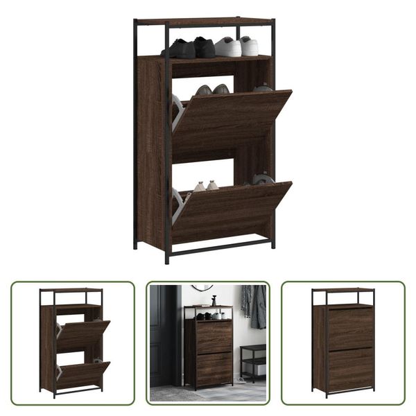 The Living Store Scarpiera Look Rovere Marrone 60X34X112 Cm Materiale Legno-image