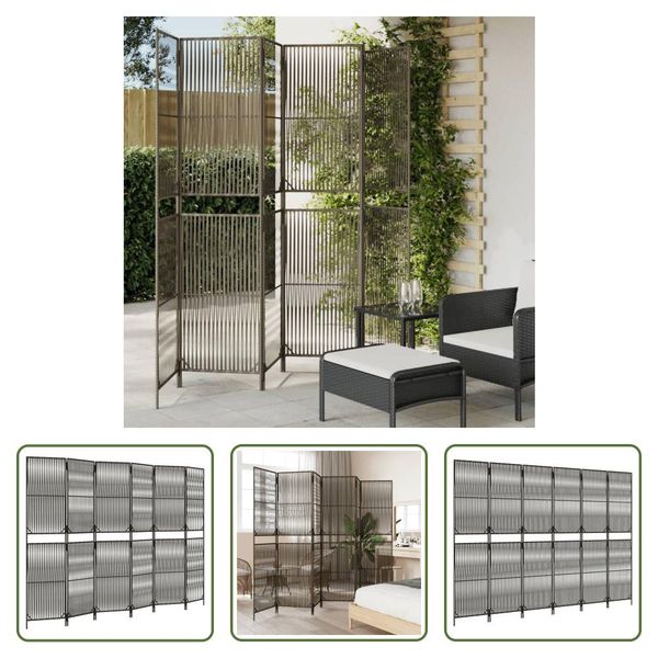 The Living Store Paravent 6-Tlg. Grau Poly Rattan-image