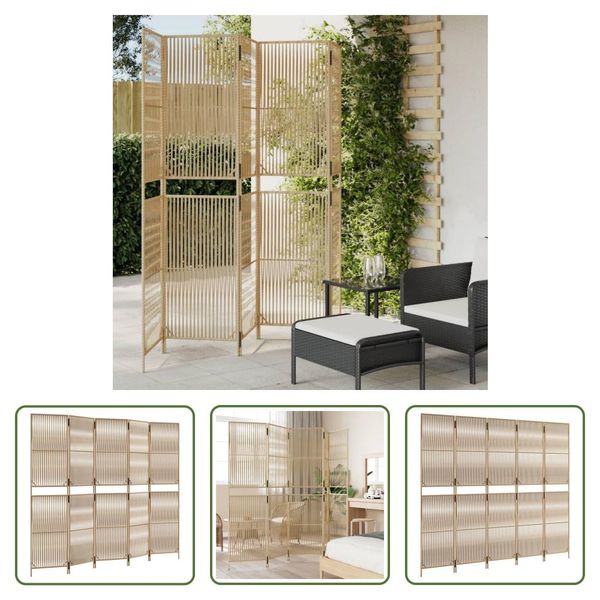 The Living Store Paravent 5-Tlg. Poli Rattan Beige-image