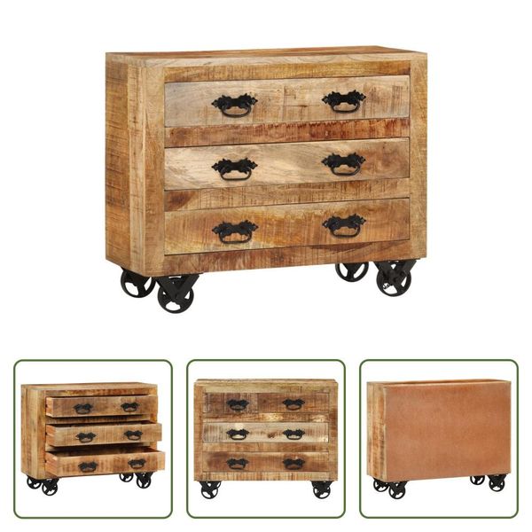 The Living Store Credenza Con 3 Cassetti 80X30X65 Cm Legno Di Mango Massiccio Grezzo-image