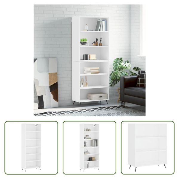 The Living Store Credenza Bianca 69,5X32,5X180 Cm Materiale A Base Di Legno-image