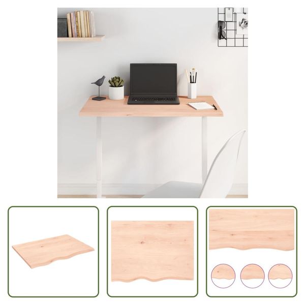 The Living Store Piano Del Tavolo 80X60X2 Cm In Rovere Massiccio Non Trattato-image