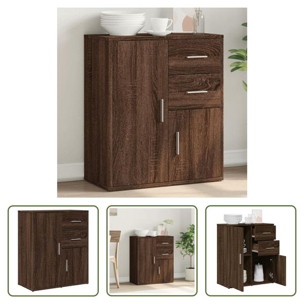 The Living Store Credenza In Legno Effetto Rovere Marrone 60X31X70 Cm-image
