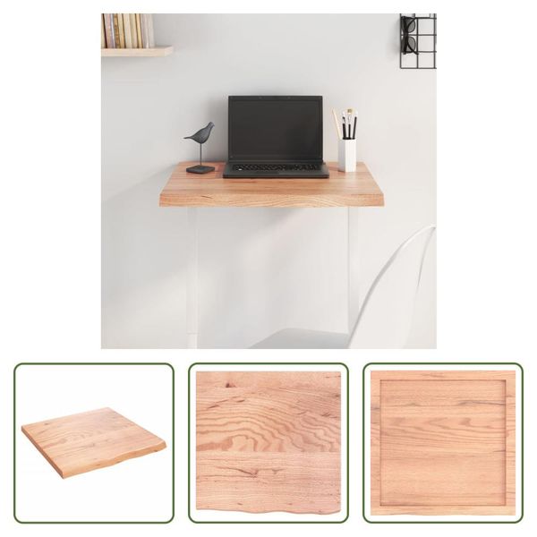 The Living Store Piano Del Tavolo Marrone Chiaro 60X60X(2-4) Cm In Legno Massiccio Di Rovere Trattato-image