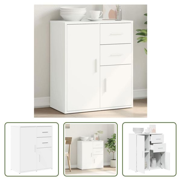 The Living Store Madia Bianca 60X31X70 Cm Materiale A Base Di Legno-image