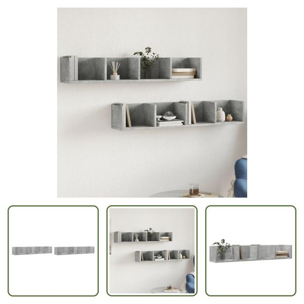 The Living Store Armadi A Muro 2 Pz. Grigio Cemento 99X18X16,5 Cm Materiale A Base Di Legno-image