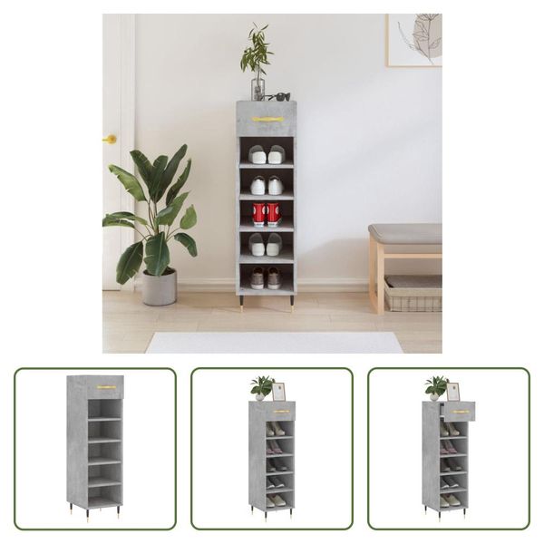The Living Store Scarpiera Grigio Cemento 30X35X105 Cm Materiale Legno-image