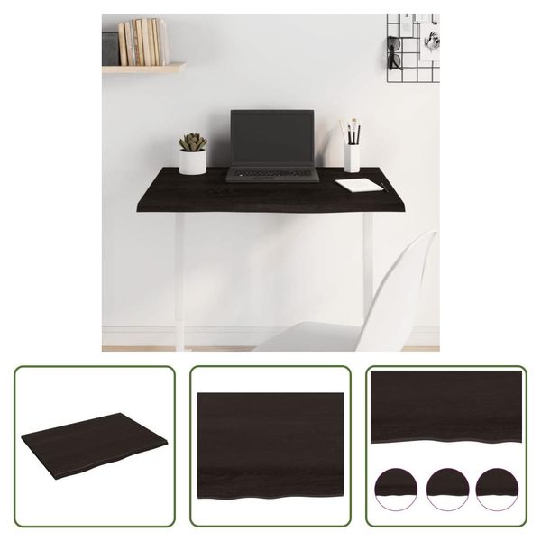 The Living Store Piano Del Tavolo Marrone Scuro 80X60X2 Cm In Legno Massiccio Di Rovere Trattato-image