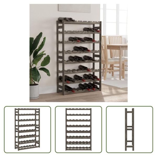 The Living Store Portabottiglie Per 56 Bottiglie In Legno Di Pino Massiccio Grigio-image
