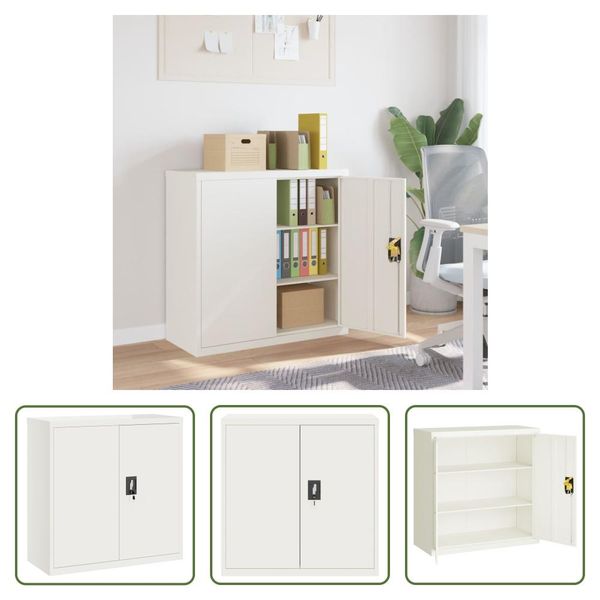 The Living Store Armadio Per Archiviazione Bianco 90X40X90 Cm In Acciaio-image