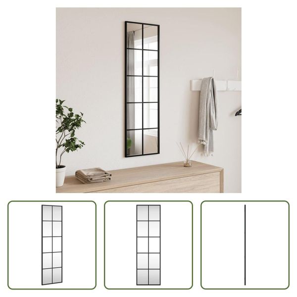 The Living Store Specchio Da Parete Nero 30X100 Cm Rettangolare In Ferro-image