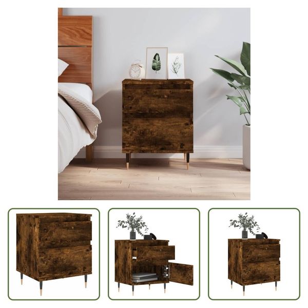 The Living Store Comodino In Rovere Fumé 40X35X50 Cm Materiale In Legno-image