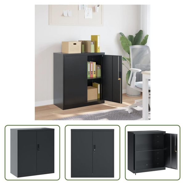 The Living Store Schedario Antracite 79X40X90 Cm In Acciaio-image
