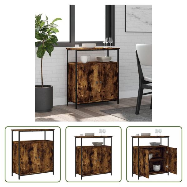 The Living Store Credenza Rovere Fumé 70X30X80 Cm Materiale In Legno-image